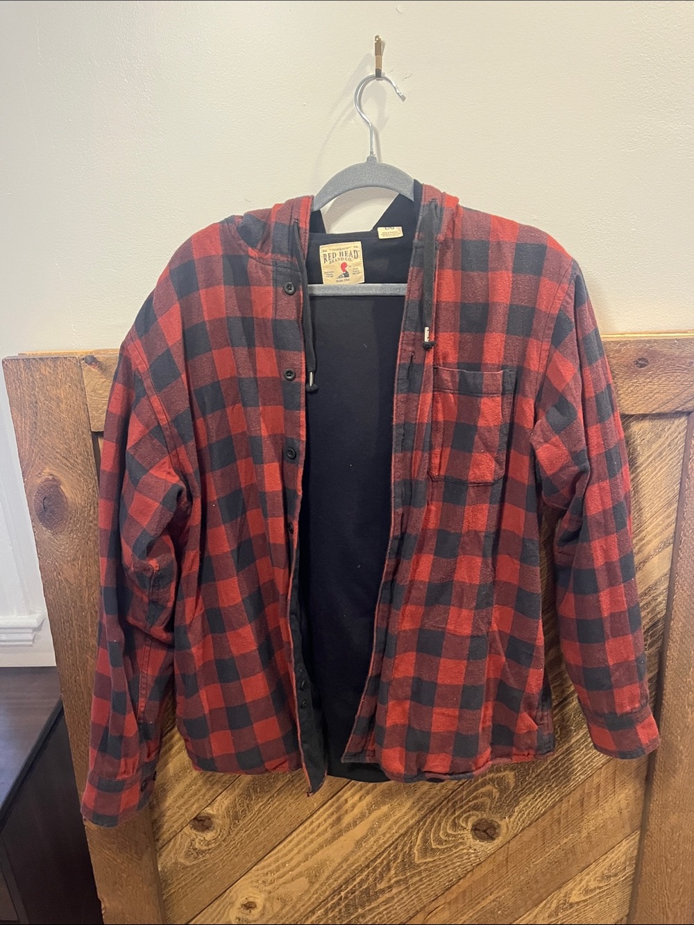 RedHead Red and Black Plaid Hooded Shirt Jacket
